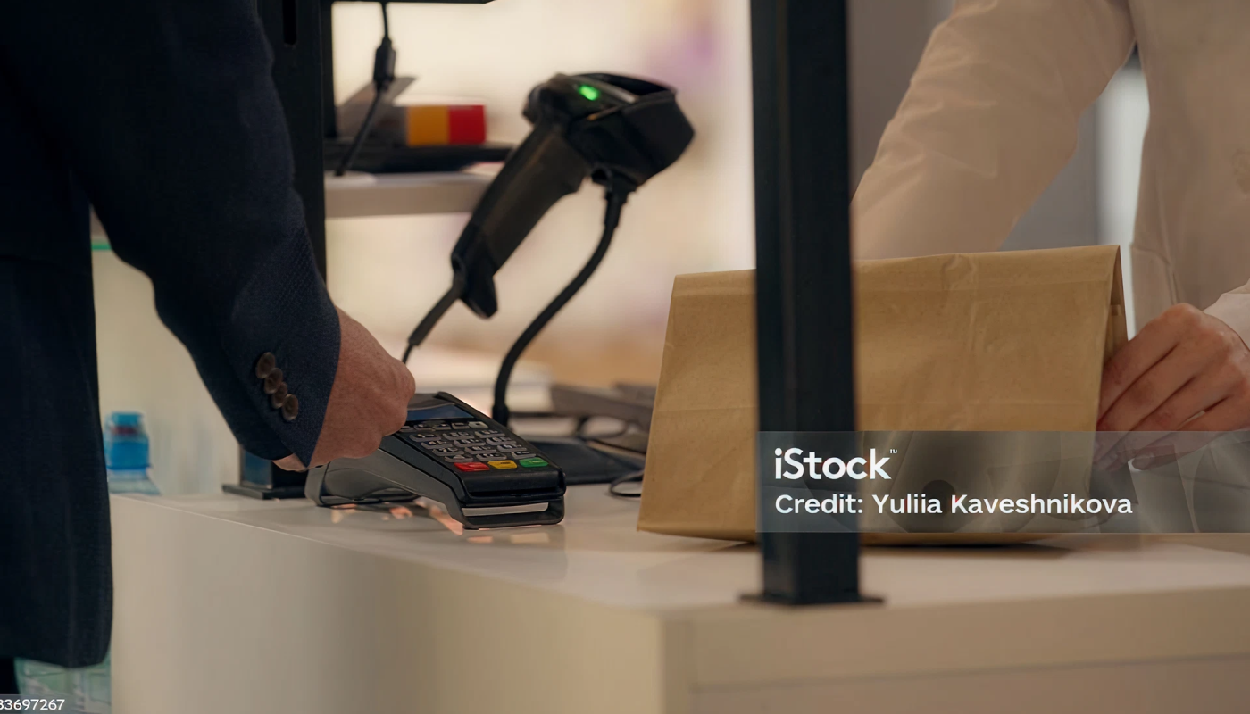 Illustration of a customer collecting an online order in-store